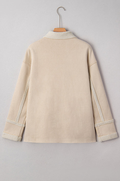 Sherpa Lined Faux Suede Drop Shoulder Button Jacket